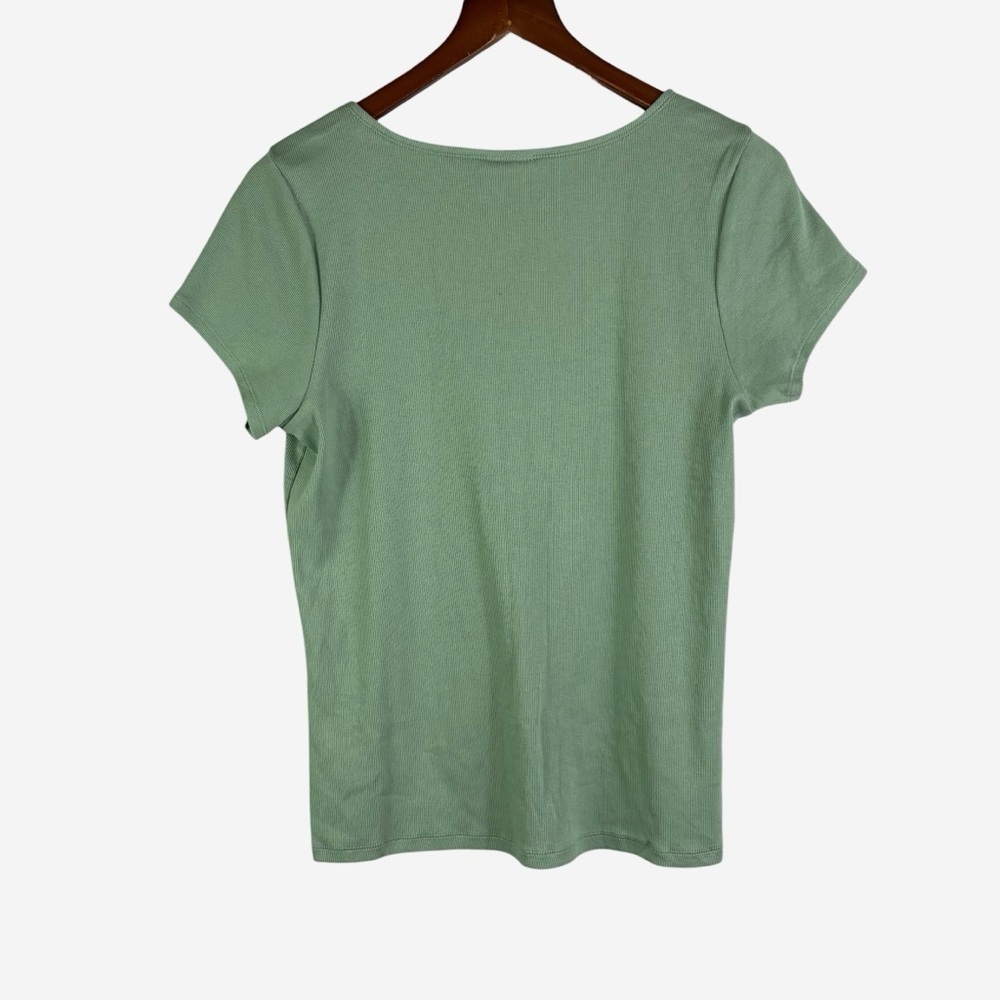 NEW TORRID Rib Cinched V-Neck Tee 1X 14/16 Green Cotton Blend Short Sleeve - Picture 4 of 10